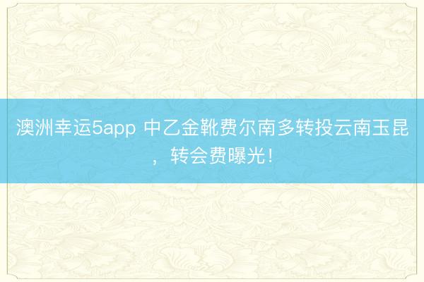 澳洲幸运5app 中乙金靴费尔南多转投云南玉昆,转会费曝光!